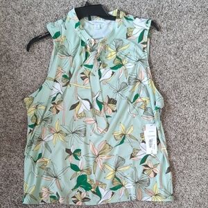 Liz Claiborne Floral Sleeveless Blouse - Mint Green